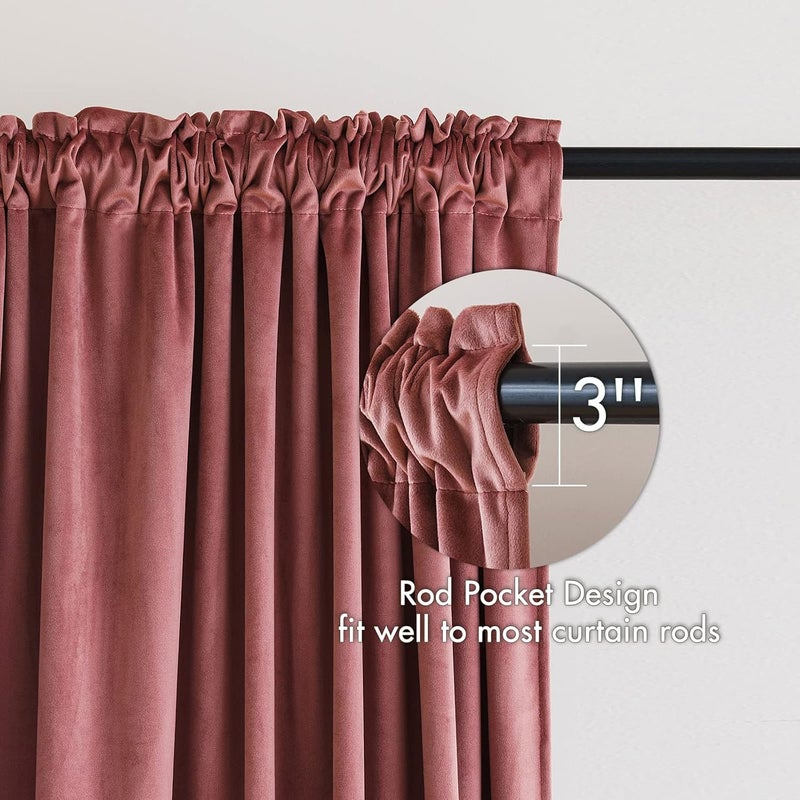 MIULEE Dusty Rose Pink Velvet Curtains Thermal Insulated Blackout Curtain Drapes for Bedroom Living Room Darkening 96 Inches Long Curtains Panels Rod Pocket Set of 2 - Image 2